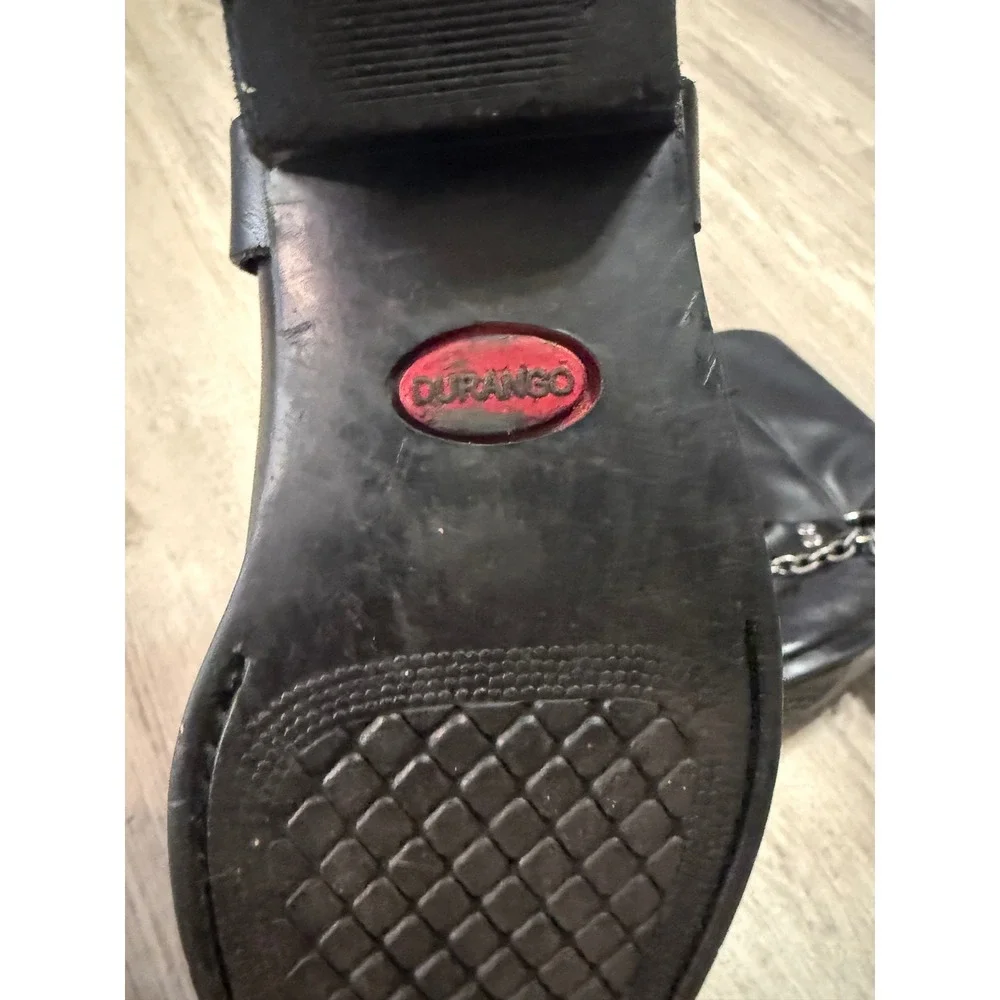 Durango Kids Black Leather‎ Motorcycle Boots with Chain Detail Size 3D